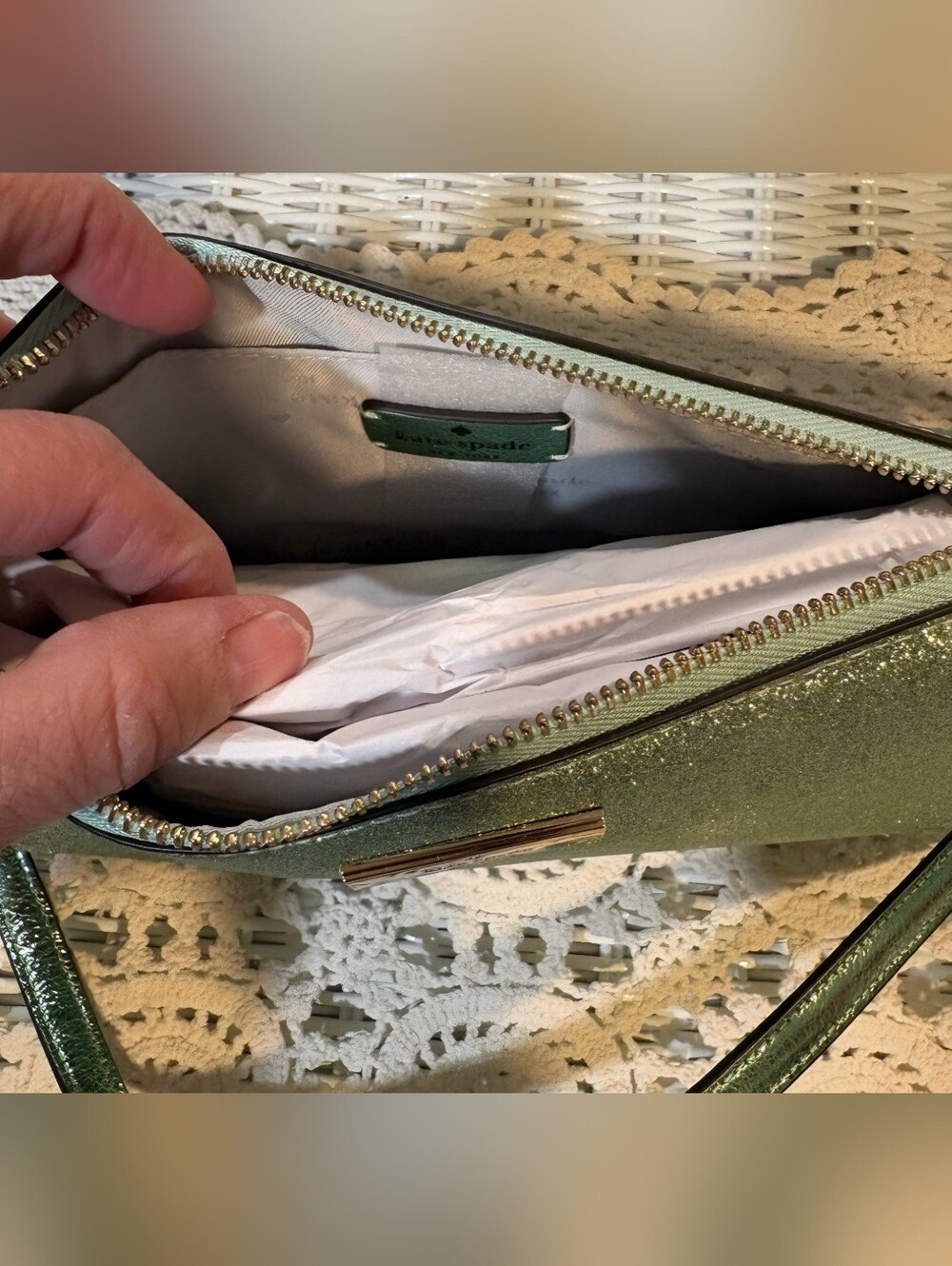 Kate Spade Metallic Green Glitter Bag - Picture 8 of 16